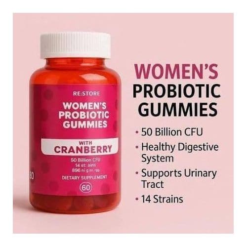 RESTORE Women's Probiotic Gummies with Cranberry – 50 Billion CFU – 60 Gummies