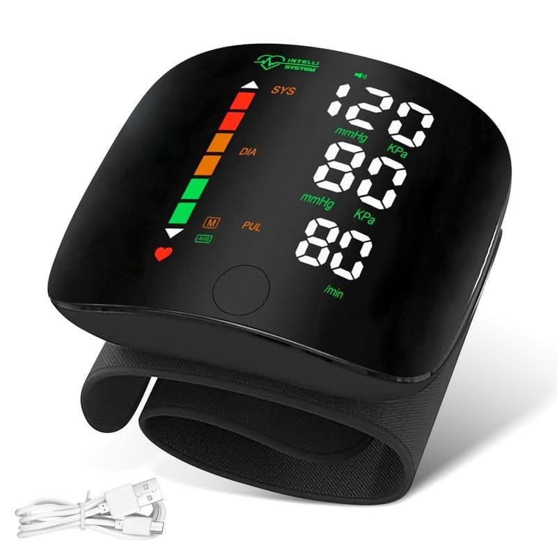 Wrist Blood Pressure Monitor LED Display, Touch Screen Wrist Blood Pressure Cuff 99x2 Reading Memory Wrist Bp Monitor with Carrying Case(Black)